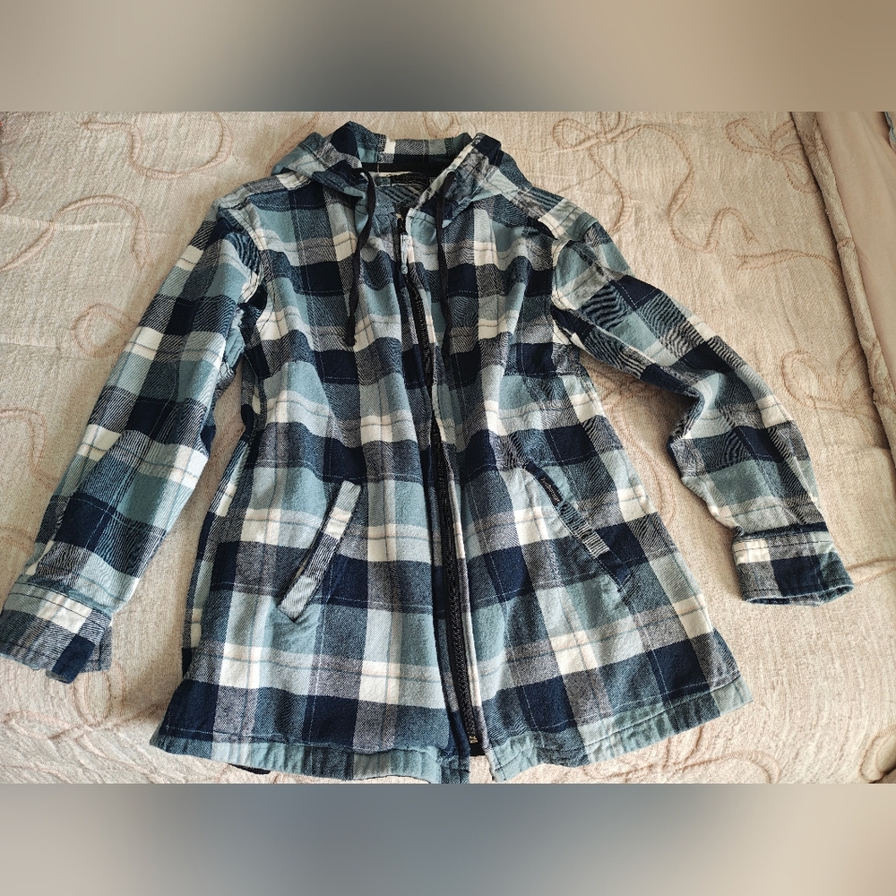 Women’s Plaid Hooded Zip Jacket - Blue/White